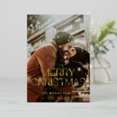 レトロ80sメリークリスマスフォト金ゴールド 箔シーズンカード (立ち正面)