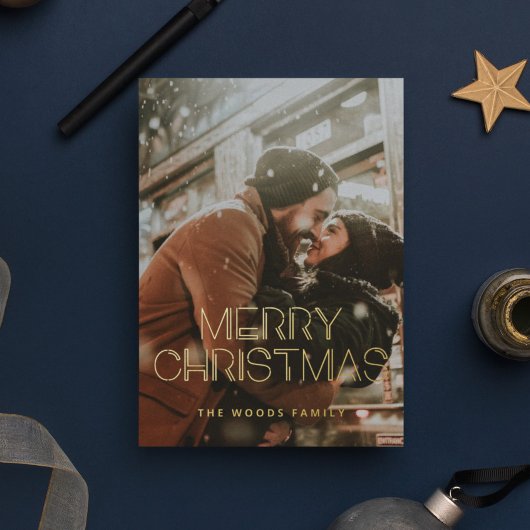 レトロ80sメリークリスマスフォト金ゴールド 箔シーズンカード