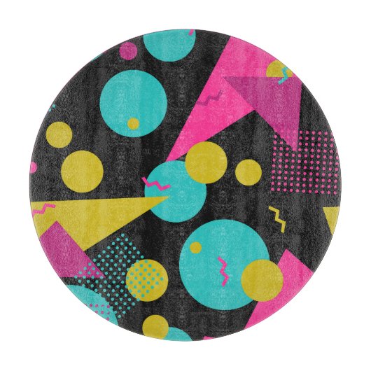 レトロ80sメンフィス幾何デザイン カッティングボード (正面)