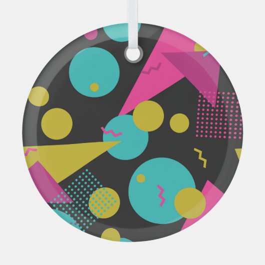 レトロ80sメンフィス幾何デザイン ガラスオーナメント (正面)