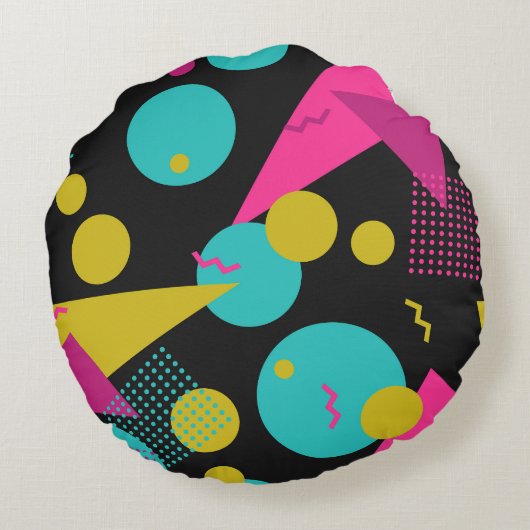 レトロ80sメンフィス幾何デザイン ラウンドクッション (裏面)