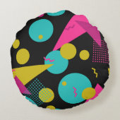 レトロ80sメンフィス幾何デザイン ラウンドクッション (裏面)