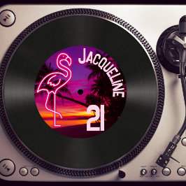 レトロ80sレコード熱帯ネオン21歳の誕生日 招待状