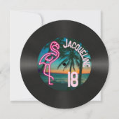 レトロ80sレコードNeon Flamingo 18誕生日 招待状 (正面)
