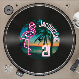 レトロ80sレコードNeon Flamingo 21歳の誕生日 招待状