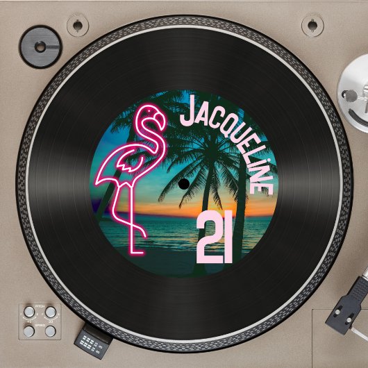 レトロ80sレコードNeon Flamingo 21歳の誕生日 招待状