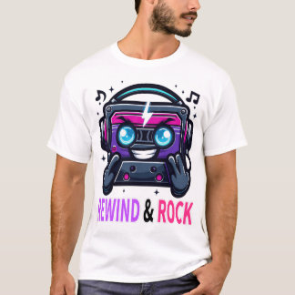 レトロ80s サイバーパンク カセット マスコット リワインド ロック ム tシャツ