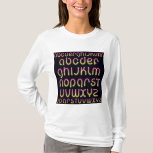 レトロ80's ピンクと黄色の輝くネオンアルファベット tシャツ