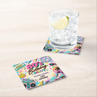 レトロ80's 誕生日 スクエアペーパーコースター
