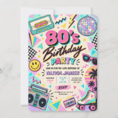 レトロ80's 誕生日 招待状 (正面)