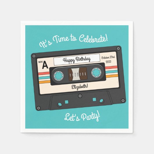 レトロ80's 90'sカセットテープ音楽誕生日パーティー スタンダードカクテルナプキン (正面)