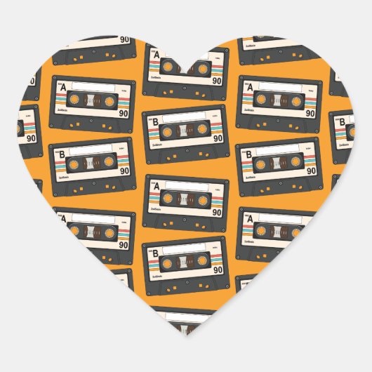 レトロ80's 90'sカセットテープ音楽誕生日パーティー ハートシール (正面)