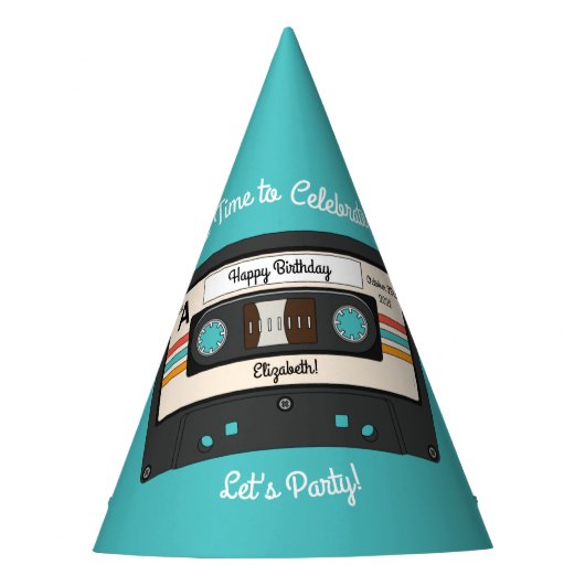 レトロ80's 90'sカセットテープ音楽誕生日パーティー パーティーハット (正面)