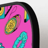 レトロ80s 90sネオンピンクパターンカラフルモノグラム ピックルボールラケット (左詳細)