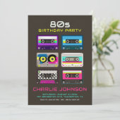 レトロ80s 90sネオンファンキーカセットテープ誕生日 招待状 (スタンド正面)