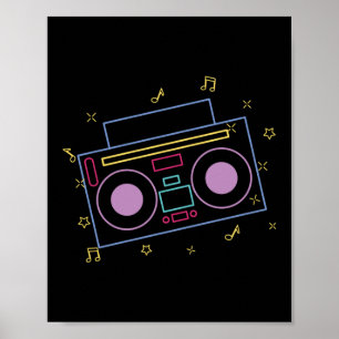 レトロ80s 90sネオンラジオゲトブラスターBoombox ポスター