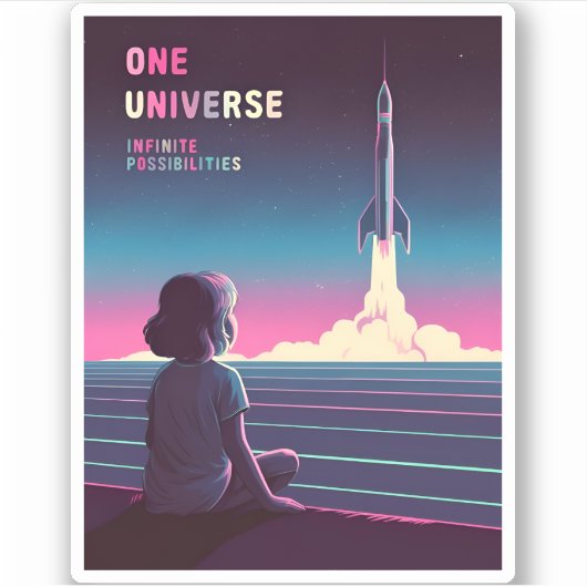 レトロ80s LoFi Vaporwave宇宙探索 シール (正面)