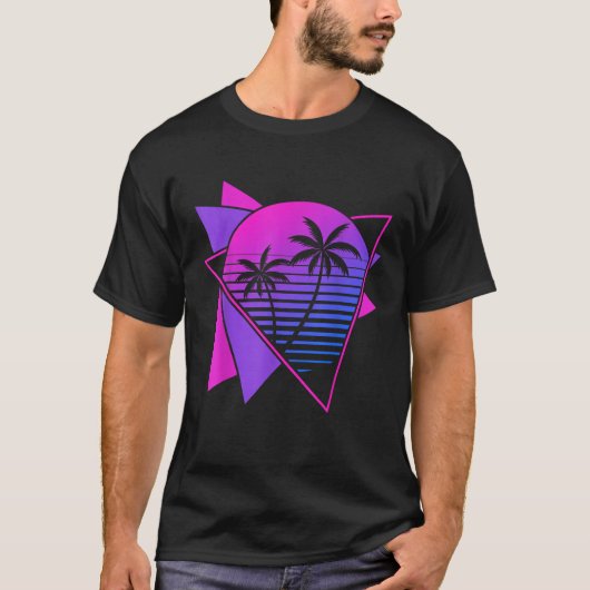 レトロ80s Vaporwave Eutitic Palm Trees 90s Art V Tシャツ (正面)