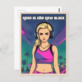 レトロ80s Vaporwave Lo-Fiネオンノスタルジアガール ポストカード (正面/裏面)