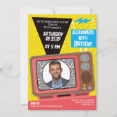 レトロ90のテレビ誕生日パーティーへの招待 招待状 (正面)