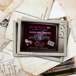 レトロ90のテーマ旧テレビ誕生日 招待状