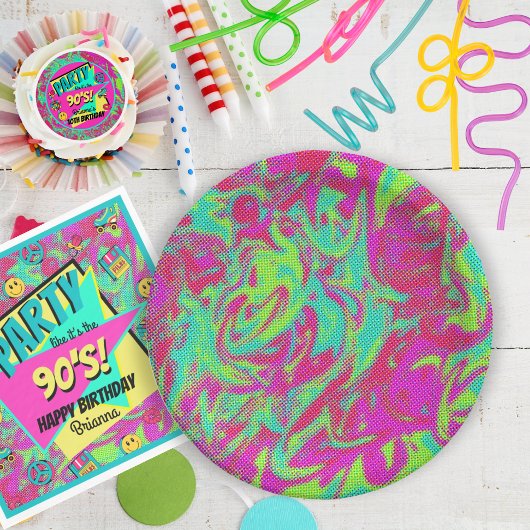 レトロ90のパーティーカラフルケーキプレート ペーパープレート