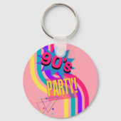 レトロ90のパーティーピンクノスタルジック誕生日 キーホルダー (正面)