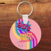 レトロ90のパーティーピンクノスタルジック誕生日 キーホルダー (正面)
