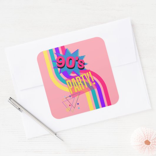 レトロ90のパーティーピンクノスタルジック誕生日 スクエアシール (封筒)