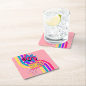 レトロ90のパーティーピンクノスタルジック誕生日 スクエアペーパーコースター (インサイチュ)