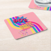 レトロ90のパーティーピンクノスタルジック誕生日 スクエアペーパーコースター (アングル)
