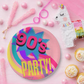 レトロ90のパーティーピンクノスタルジック誕生日 ペーパープレート (パーティー)