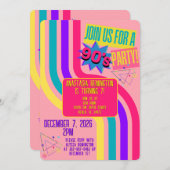 レトロ90のパーティーピンクノスタルジック誕生日 招待状 (正面/裏面)