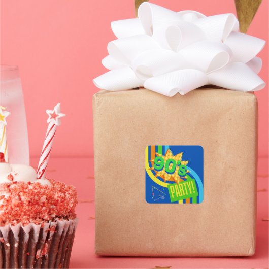レトロ90のパーティーブライトブルーノスタルジック誕生日 スクエアシール (パーティー)