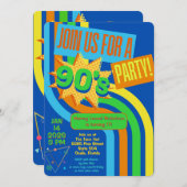 レトロ90のパーティーブライトブルーノスタルジック誕生日 招待状 (正面/裏面)