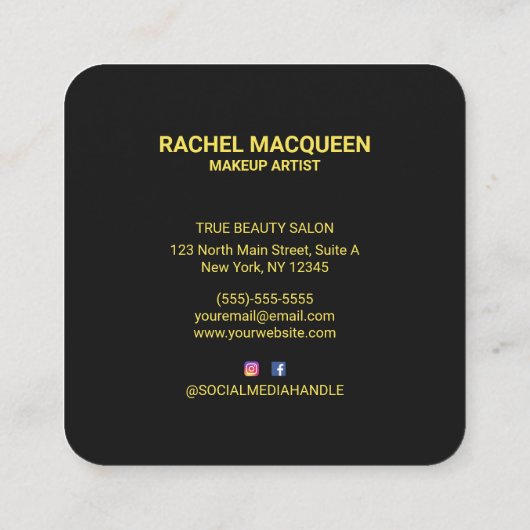 レトロ90の赤い黄色の幾何学唇のメイクアップ スクエア名刺 (裏面)