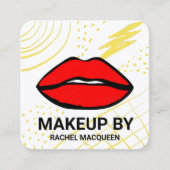 レトロ90の赤い黄色の幾何学唇のメイクアップ スクエア名刺 (正面)