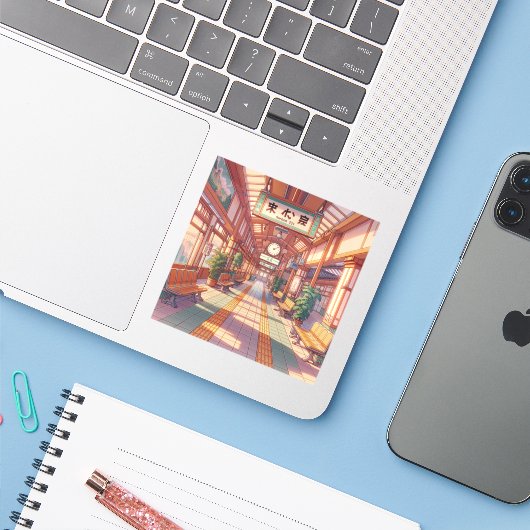 レトロ90年代アニメジャパン駅 シール (ノートパソコンとiPhone)