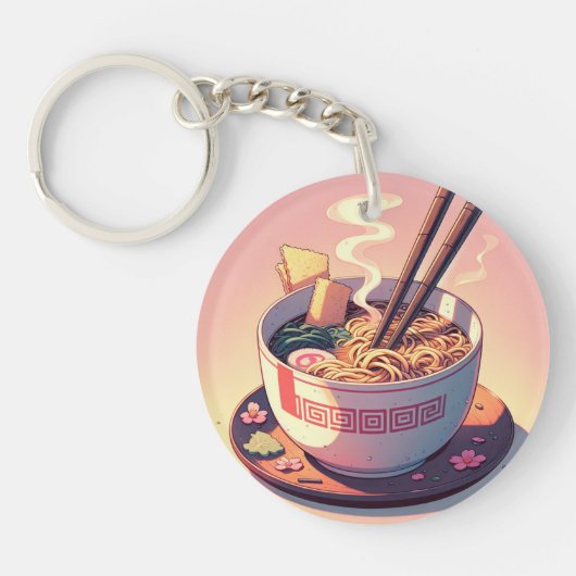 レトロ90年代アニメ ラーメン アート キーホルダー (正面)