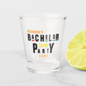 レトロ90年代カラフルな蝶ネクタイ独身パーティー ショットグラス (正面)