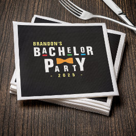 レトロ90年代カラフルボウタイ独身パーティー黒 スタンダードカクテルナプキン