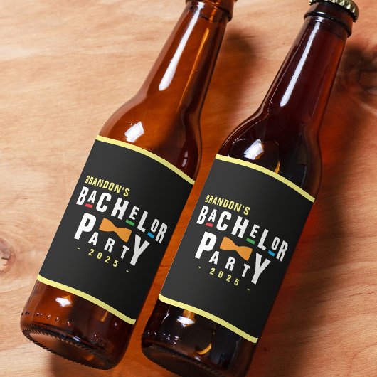 レトロ90年代カラフルボウタイ独身パーティー黒 ビールラベル