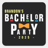 レトロ90年代カラフル蝶ネクタイ独身パーティー黒 スクエアシール (正面)