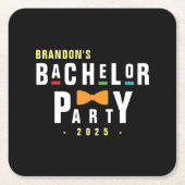 レトロ90年代カラフル蝶ネクタイ独身パーティー黒 スクエアペーパーコースター (正面)