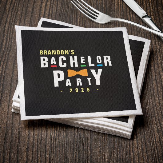 レトロ90年代カラフル蝶ネクタイ独身パーティー黒 スタンダードカクテルナプキン