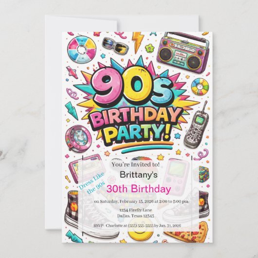 レトロ90年代モダン30歳の誕生日 招待状 (正面)
