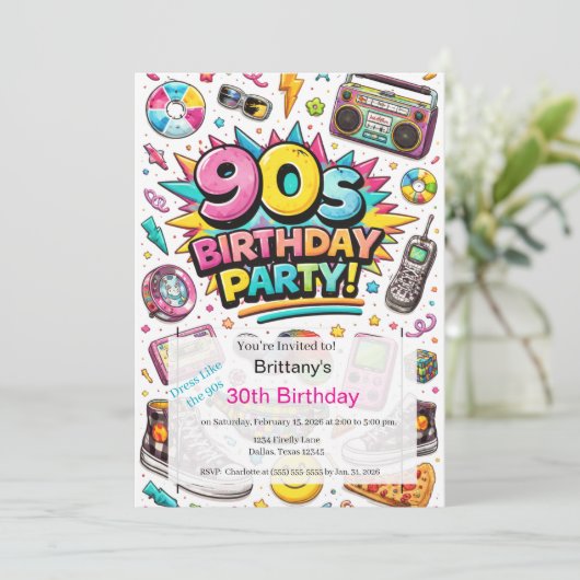 レトロ90年代モダン30歳の誕生日 招待状 (スタンド正面)