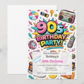 レトロ90年代モダン30歳の誕生日 招待状 (正面/裏面)