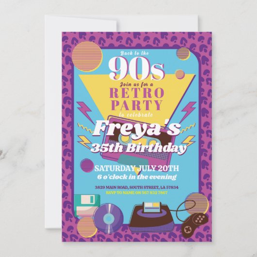 レトロ90年代誕生日90年代メンズウィメンズパーティー 招待状 (正面)