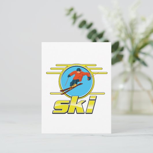 レトロ90年代 スキーロゴ ポストカード (スタンド正面)